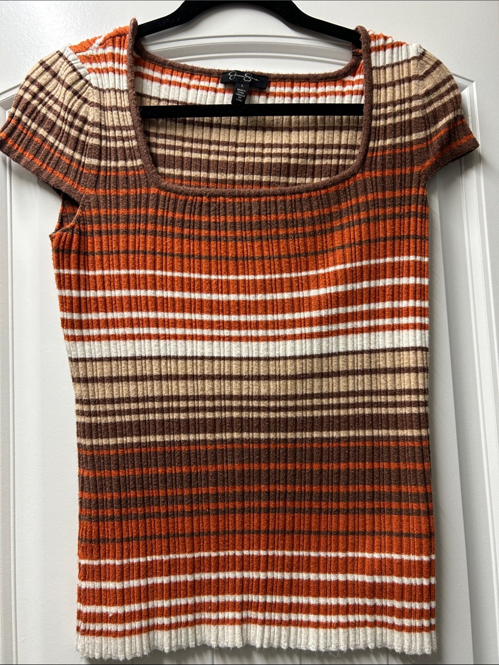 Jessica Simpson Orange Brown White Ribbed Scoop Tank